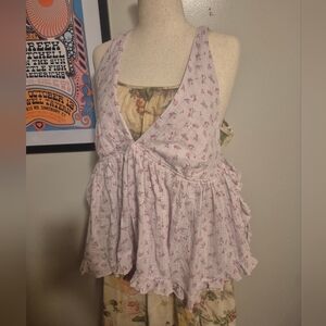 Urban Outfitters Light Pink Floral Cottagecore Layering Babydoll Apron Top XL